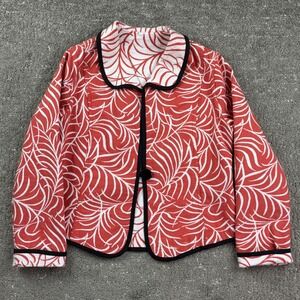 Trimdin Womens L Reversible Jacket Red White Artisan Art to Wear Blazer Chic